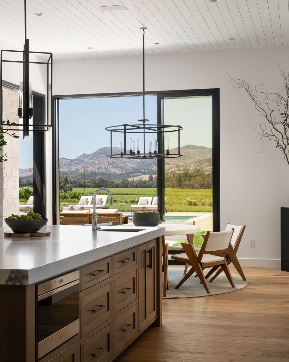 Editorial interior — kitchen with a valley view, 2350 Big Ranch Road